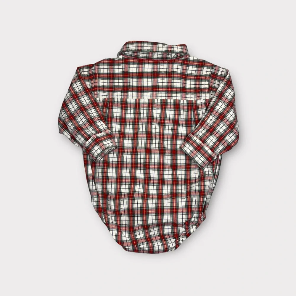 OshKosh B’gosh Holiday Red Plaid Button Up Collar Bodysuit
